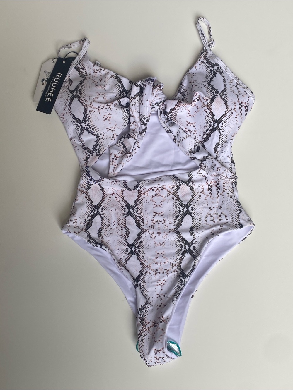White Snake-Print One-Piece Swimsuit size S NWT